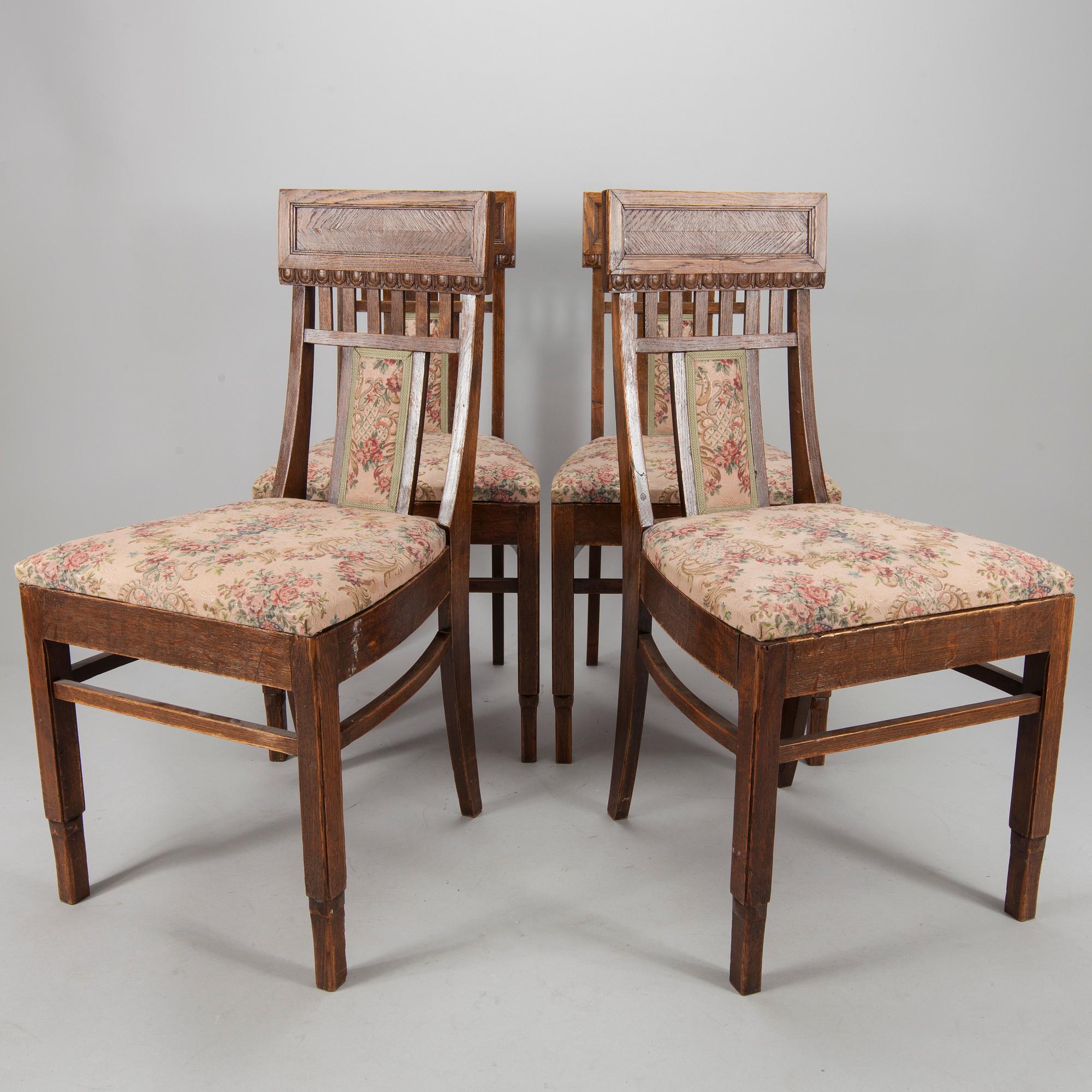 STOLAR, 4 st, "Saarismodellen" design Eliel Saarinen, Möbelfabrik Juho Konttinen, 1900-talets början.