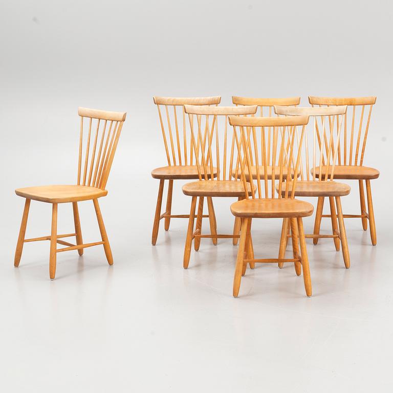 Carl Malmsten, seven "Lilla Åland" chairs, including Stolab, Sweden, 1997 and older.