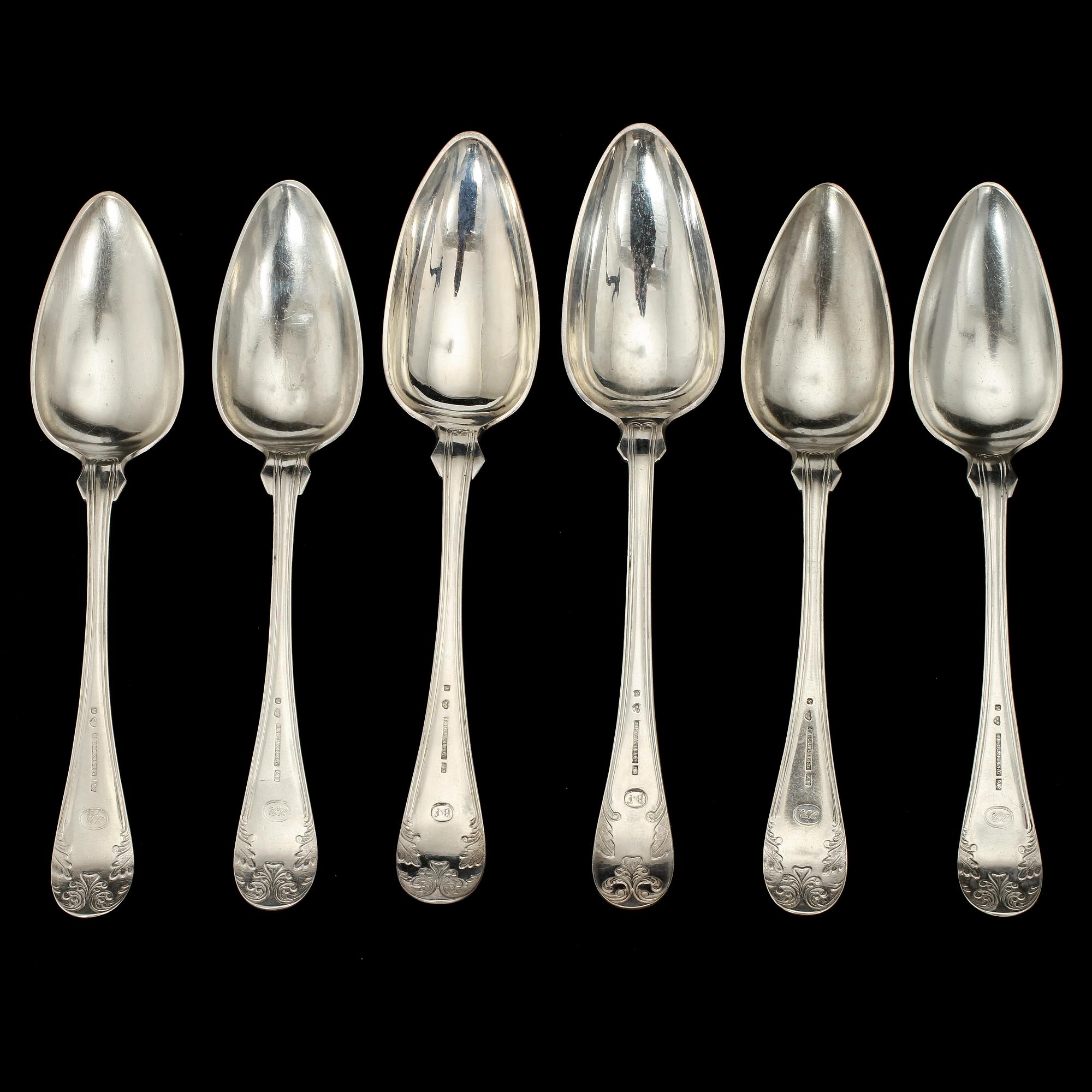 MATSKEDAR, 6 st, silver, P. Holmberg, Örebro, 1800-talets senare hälft. Vikt 358.