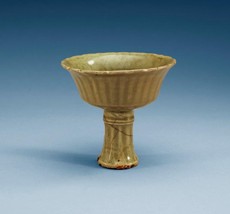 A celadon glazed stemcup, Ming dynasty.