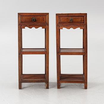 A pair of Chinese lamp tables / pedestals, hardwood, 20th century.