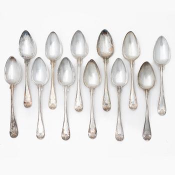 Christoffer Ekbeck, skedar, 12 st, silver, modell gammal fransk, Örebro 1855.