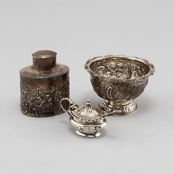 PARTI SILVER, 4 delar, mestadels England, 1800-talets slut och 1900-talets början. Vikt 209 g.