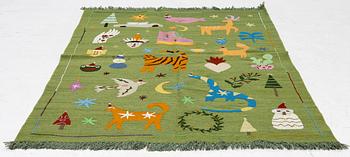 Rug, hand-embroidered Kelim, c. 174 x 122 cm.