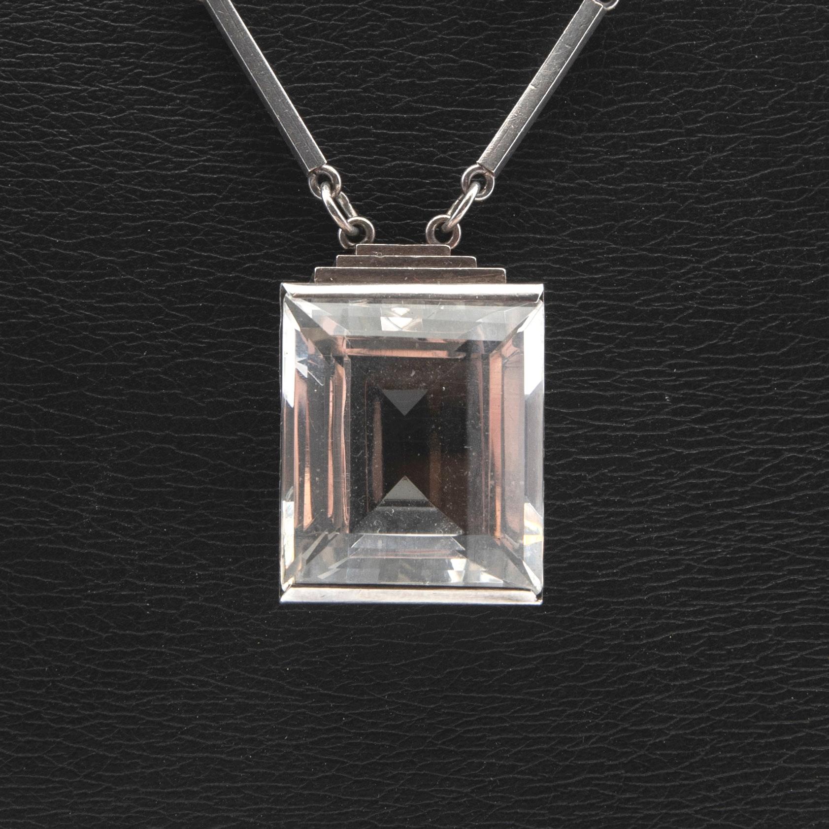 Wiwen Nilsson, necklace, sterling silver with step-cut rock crystal, Lund, 1944.