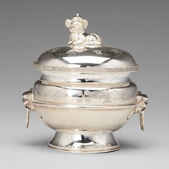 738. A silver jar with liner and cover, China, marked Tianxing.