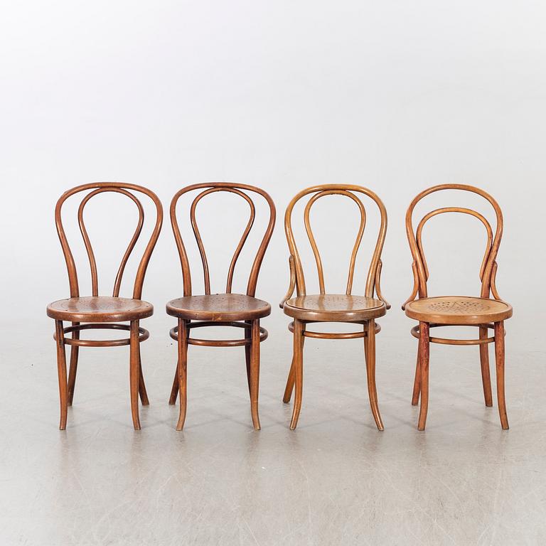 A SET OF FOUR BENTWOOD CHAIRS, ONE MARKED "LUTERMA" ESTONIA.