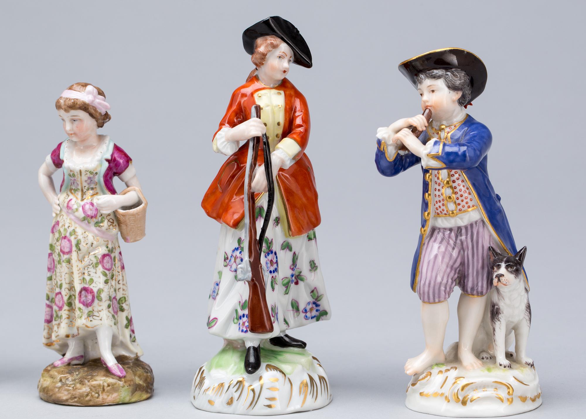 FIGURINER, 6 st. Porslin, diverse tillverkning bl.a Meissen 1900-tal.