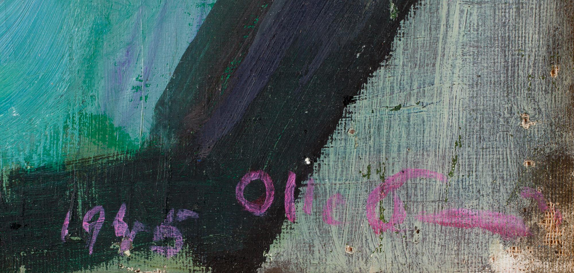 OLLE PETTERSSON, olja på pannå. Sign och dat 1945.