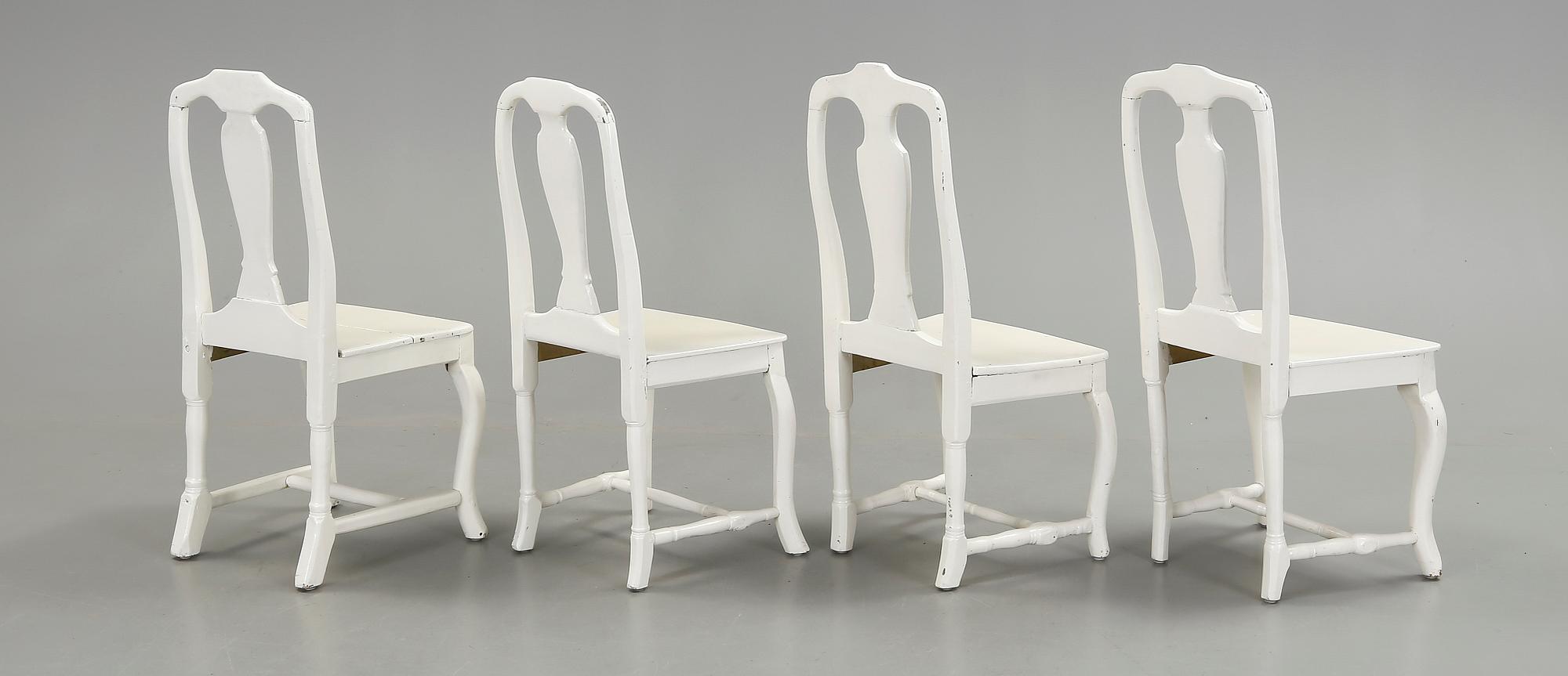 STOLAR, 4 st, snarlika, senbarockstil, omkring 1800-talets mitt.