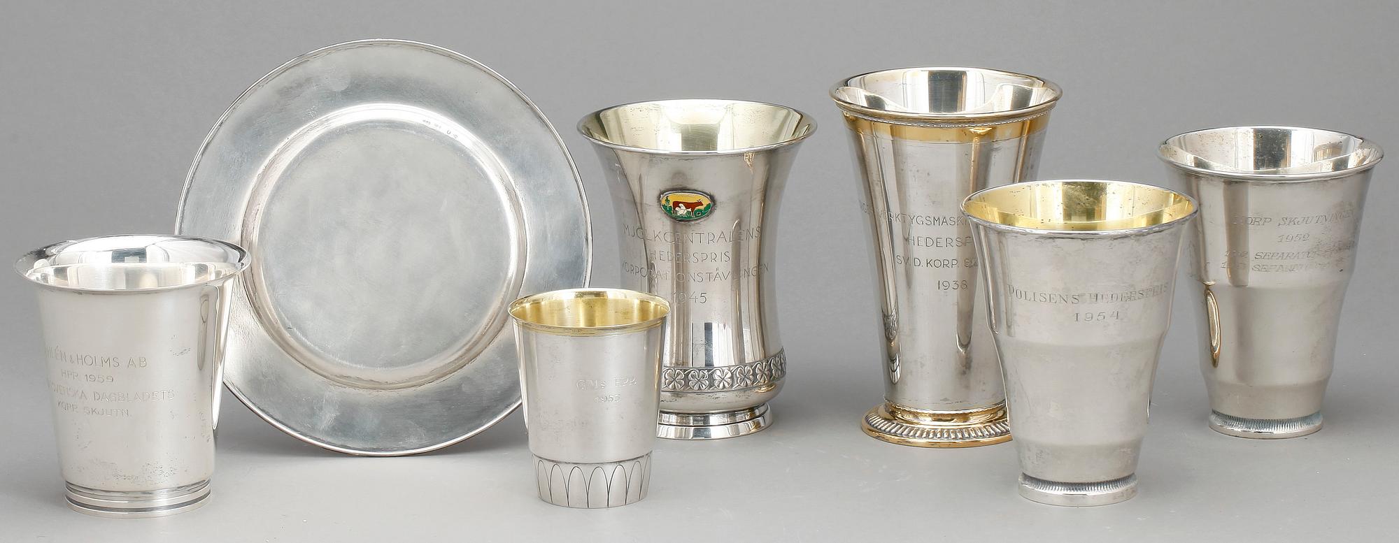 PARTI SILVER, 7 delar silver, bland annat Cg Hallberg, Stockholm, 1938. Totalvikt ca 972g.