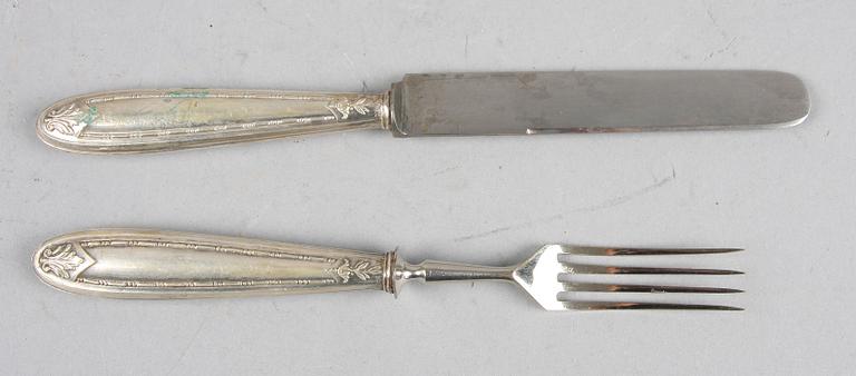 BESTICK, uppsättning, 21 delar, låghaltigt silver, 1900-talets första hälft.