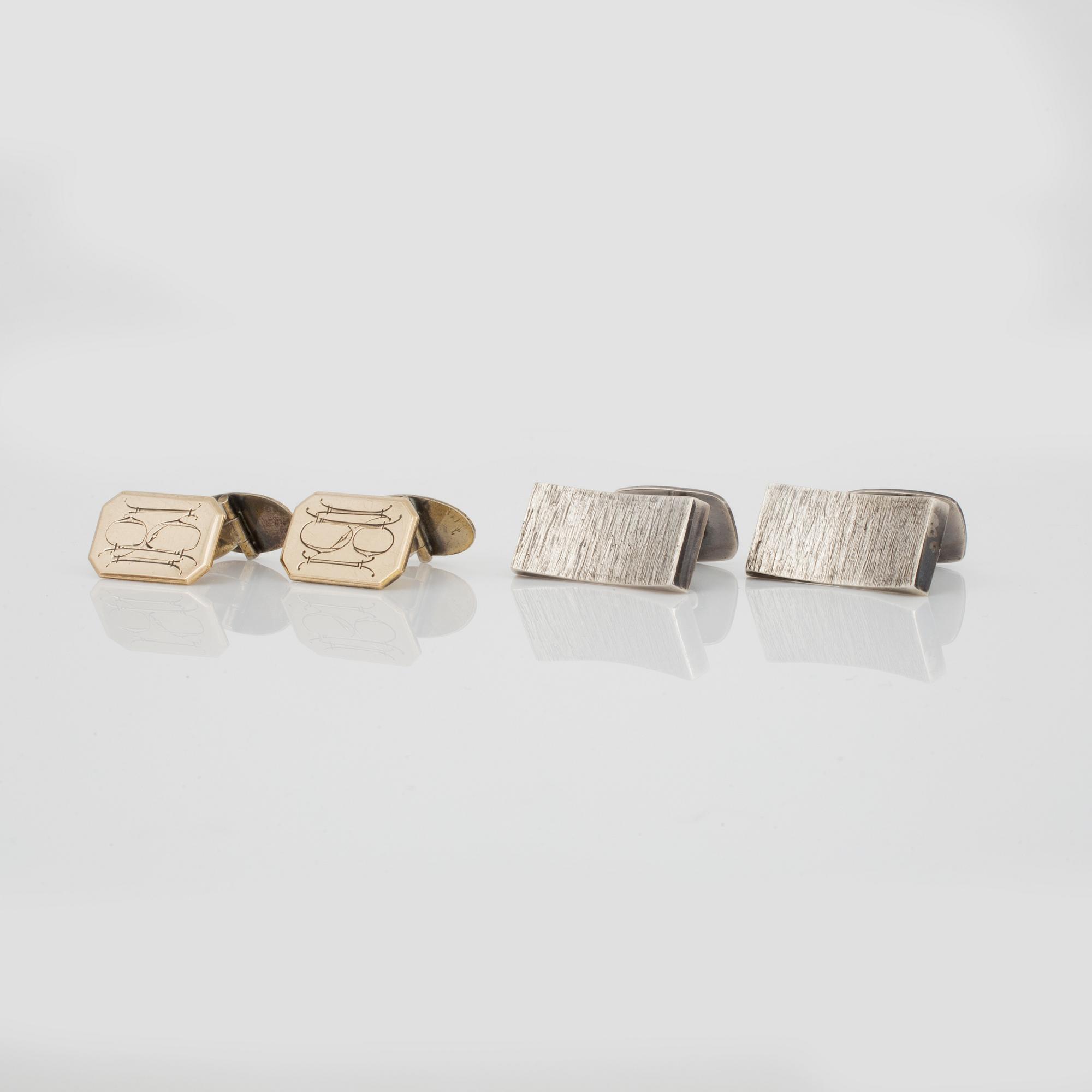 MANSCHETTKNAPPAR, två par, silver samt förgyllt silver, Sverige, 1900-tal.