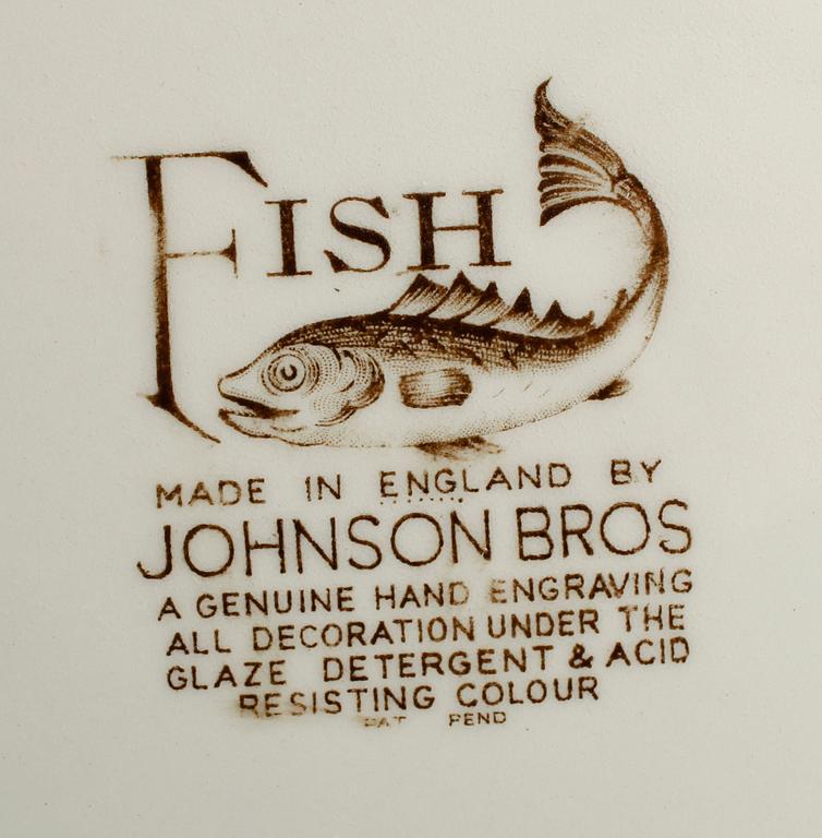 FISKSERVIS, 14 delar (13+1), porslin, "Fish", Johnson Bros, England.