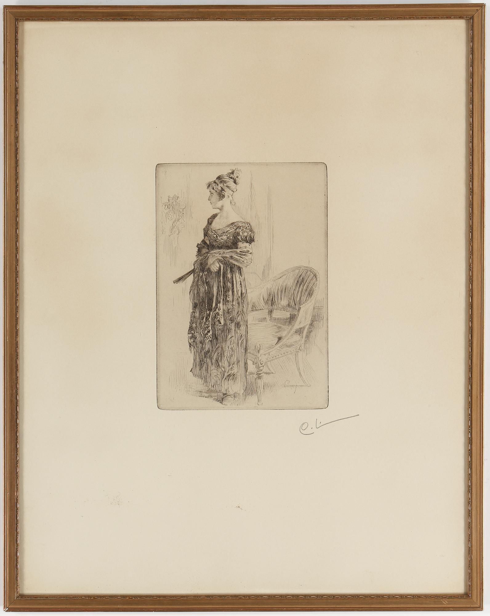 CARL LARSSON, etsning, plåtsignerad samt monogramsignerad.