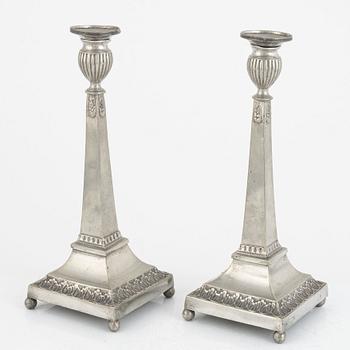 A pair of Swedish pewter candlesticks, mark of Abraham Siljeström, Lidköping 1843.