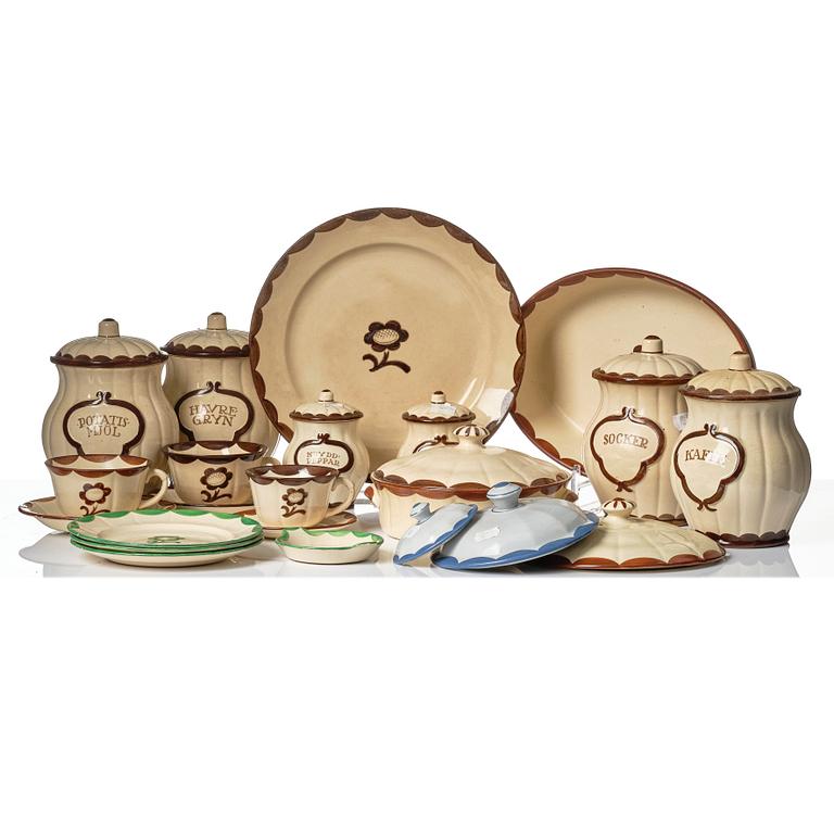 Wilhelm Kåge, 43-pieces of a 'Pyro' service including coffee grinder and spice rack, Gustavsberg, Sweden, 1930 and 1955.