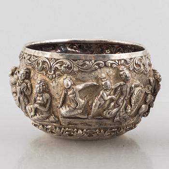 A low-grade silver Thabeik bowl, Burma, first half of the 20th century.