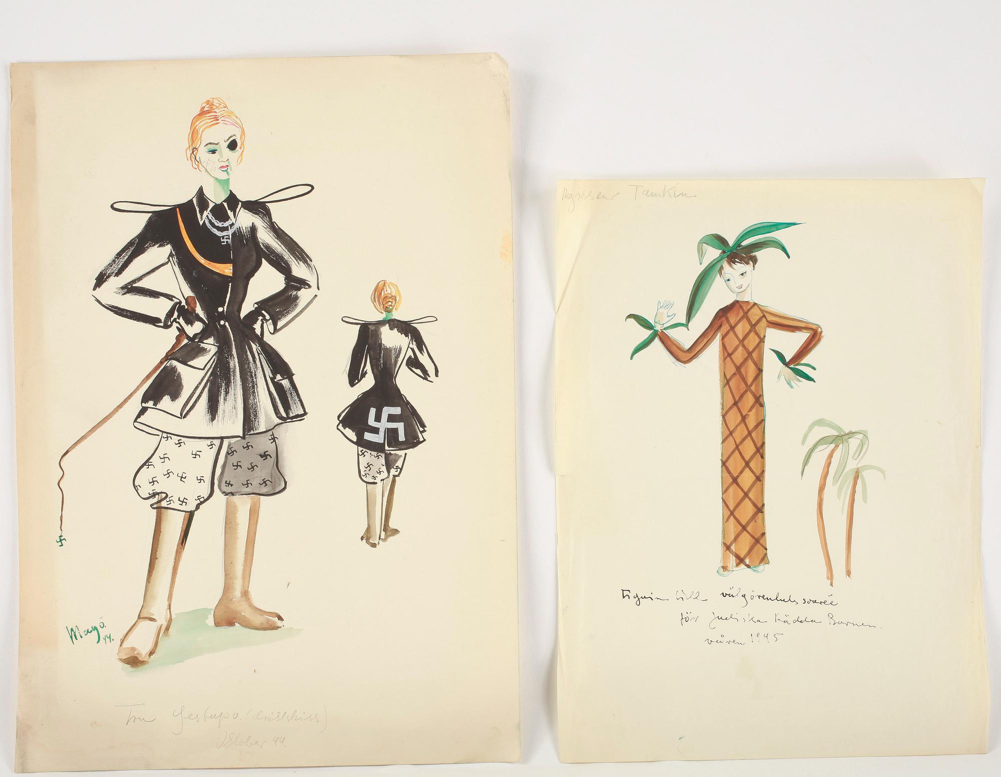 MAX GOLDSTEIN (MAGO), akvarellteckningar, kostymskisser och blyertsteckningar, ca 80 st, flertalet signerade o daterade.