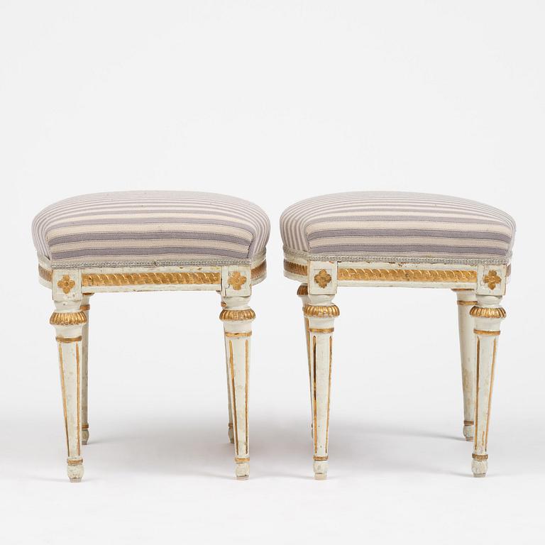 A pair of Gustavian stools attributed to E. Öhrmark (master in Stockholm 1777-1813).