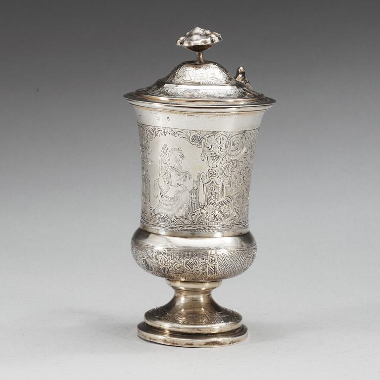 A Russian 19th century parcel-gilt cup and cover, mark of Moscow.