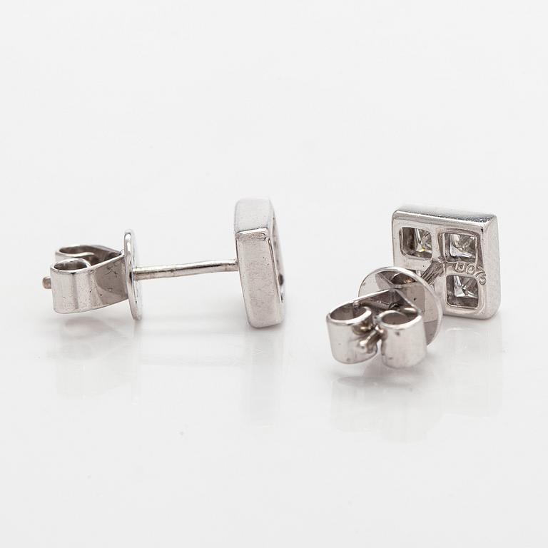 Earrings, princess cut diamonds, 18K white gold.
