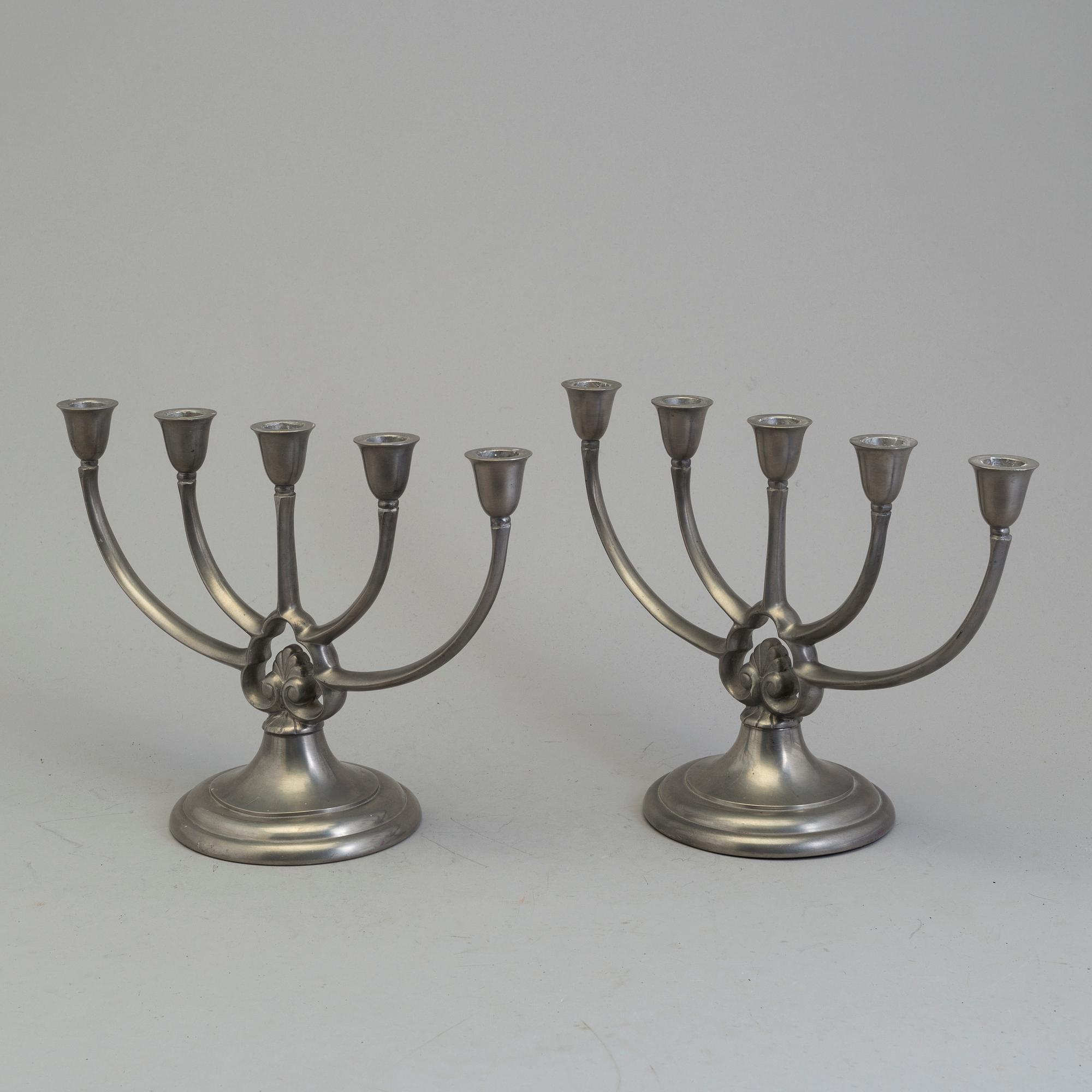 A pair of pewter candelabra from GAB, first half of the 20th century.