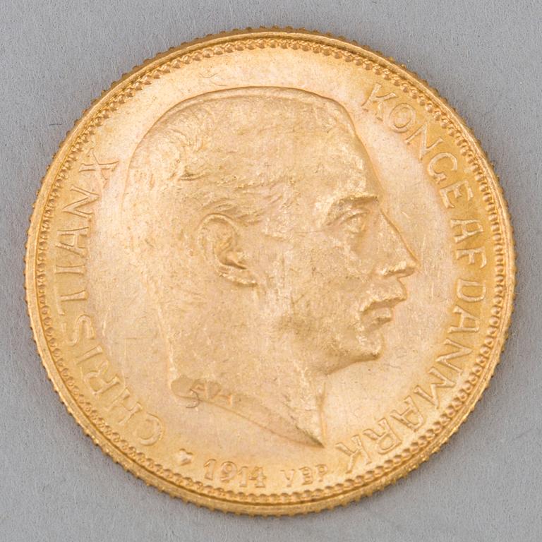 GULDMYNT, 20 kr, Christian X, Danmark, 1914.