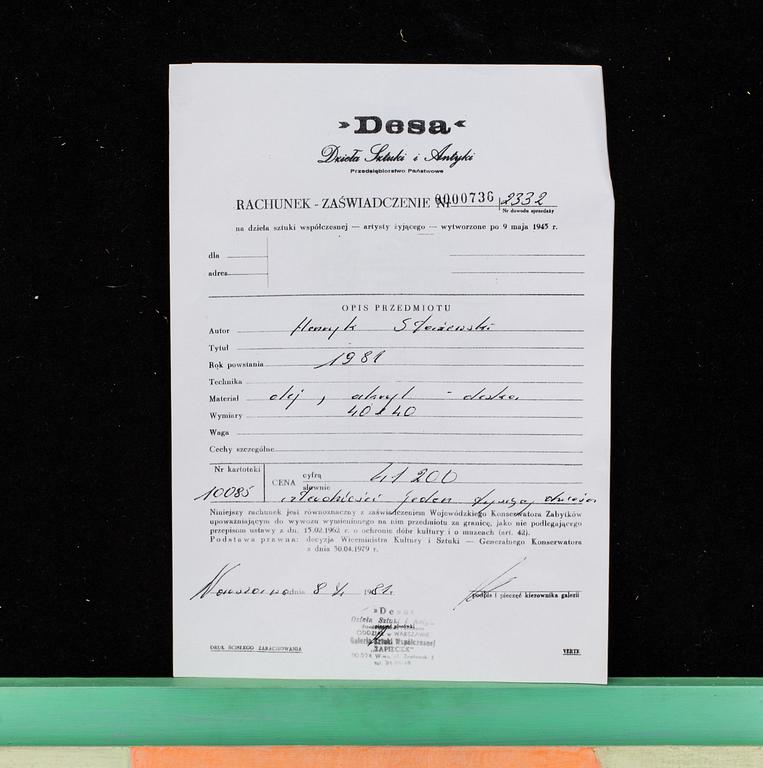 HENRYK STAZEWSKI, akryl på pannå, a tergo signerad o daterad 1981.