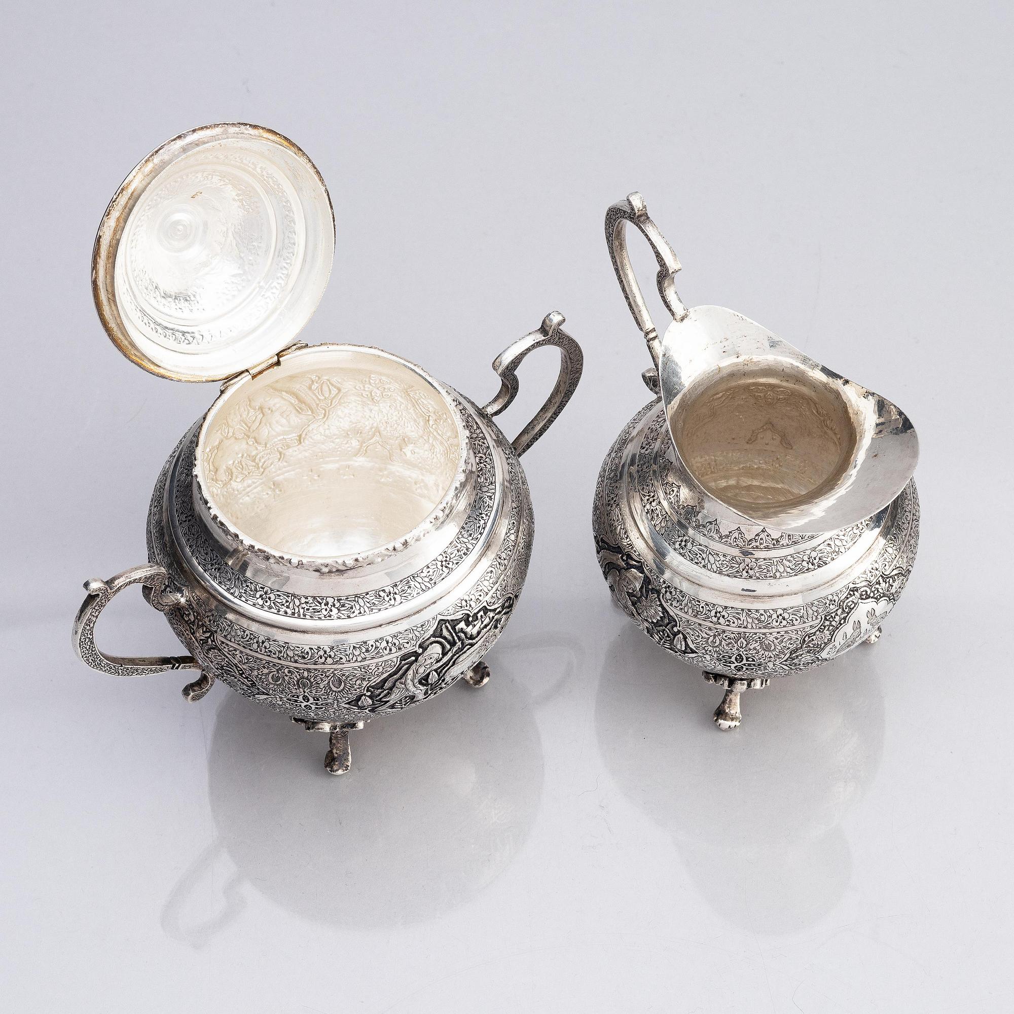 An 84 standard Persian (Iran) silver tea and coffee set, four pieces, first half of the 20th century.