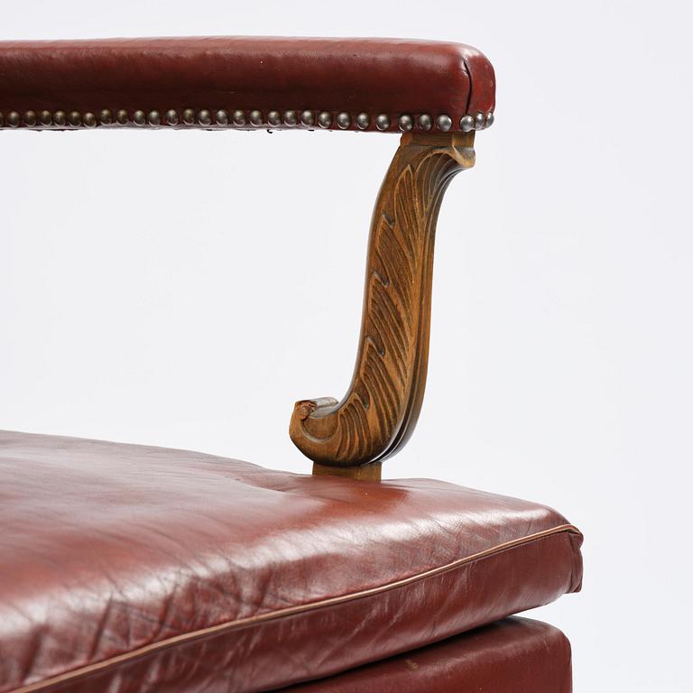 Axel Einar Hjorth, a "Caesar" stained birch and leather armchair, Nordiska Kompaniet, Sweden, 1929.