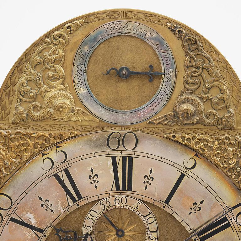 A George II japanned musical longcase clock by William Barrow (watchmaker in London 1700-36).
