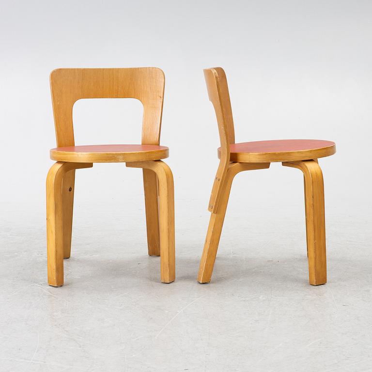 Alvar Aalto, a set of four model N65 children's chairs with table, Artek, Finland.