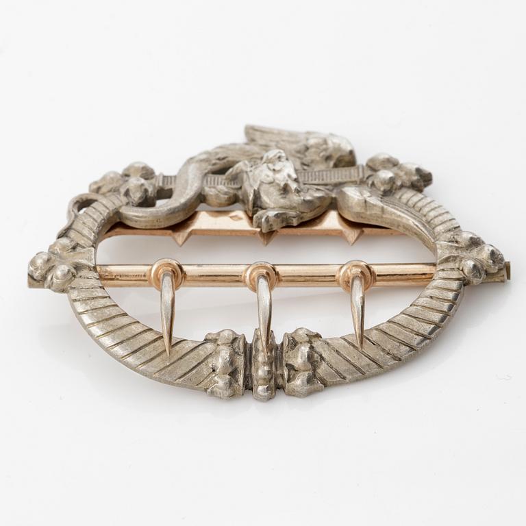 Buckle, silver, motif with dragon, around the turn of the century 1900.