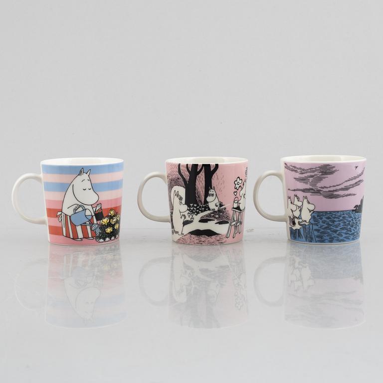 Three Moomin mugs, Moomin Characters, Arabia, Finland.