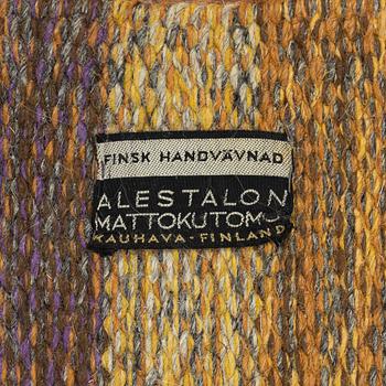 Alestalon  Mattokutomo, a flat weave rug, signed, Finland, approx. 203 x 141 cm.