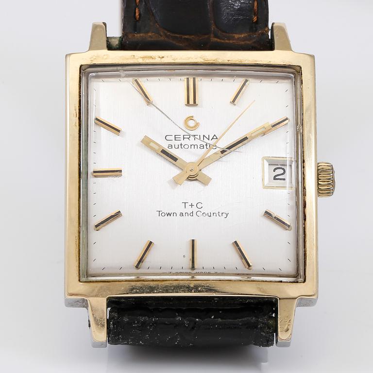 ARMBANDSUR, guld på stål, "T+C Town and Country", Certina, Automatic, 1960-tal.