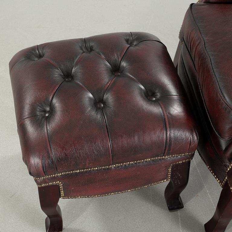 ARMCHAIR with STOOL, Chesterfield model, "Möbel Art", 20th century later part.