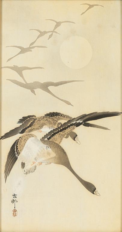 Ohara Koson, två träsnitt, 1900-tal.