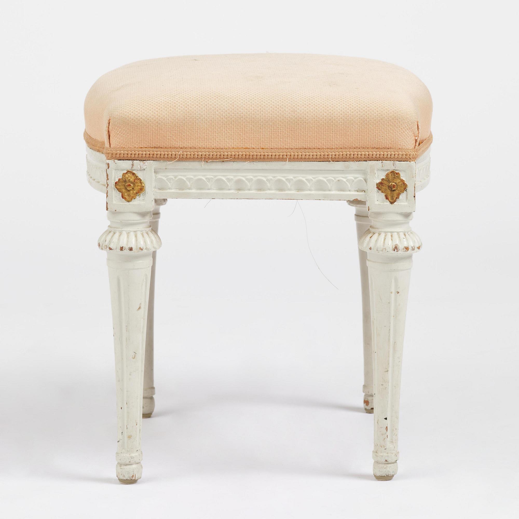 A late Gustavian stool, Stockholm, late 18th century.
