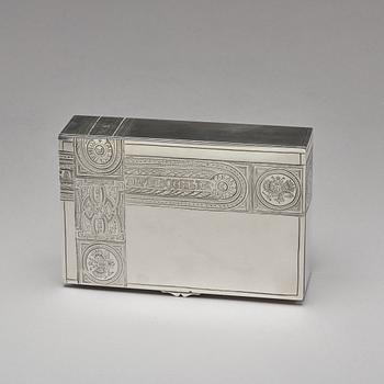 A Russian early 20th century parcel-gilt silver cigarr-box, unidentified makers mark, Moscow 1908-1917.