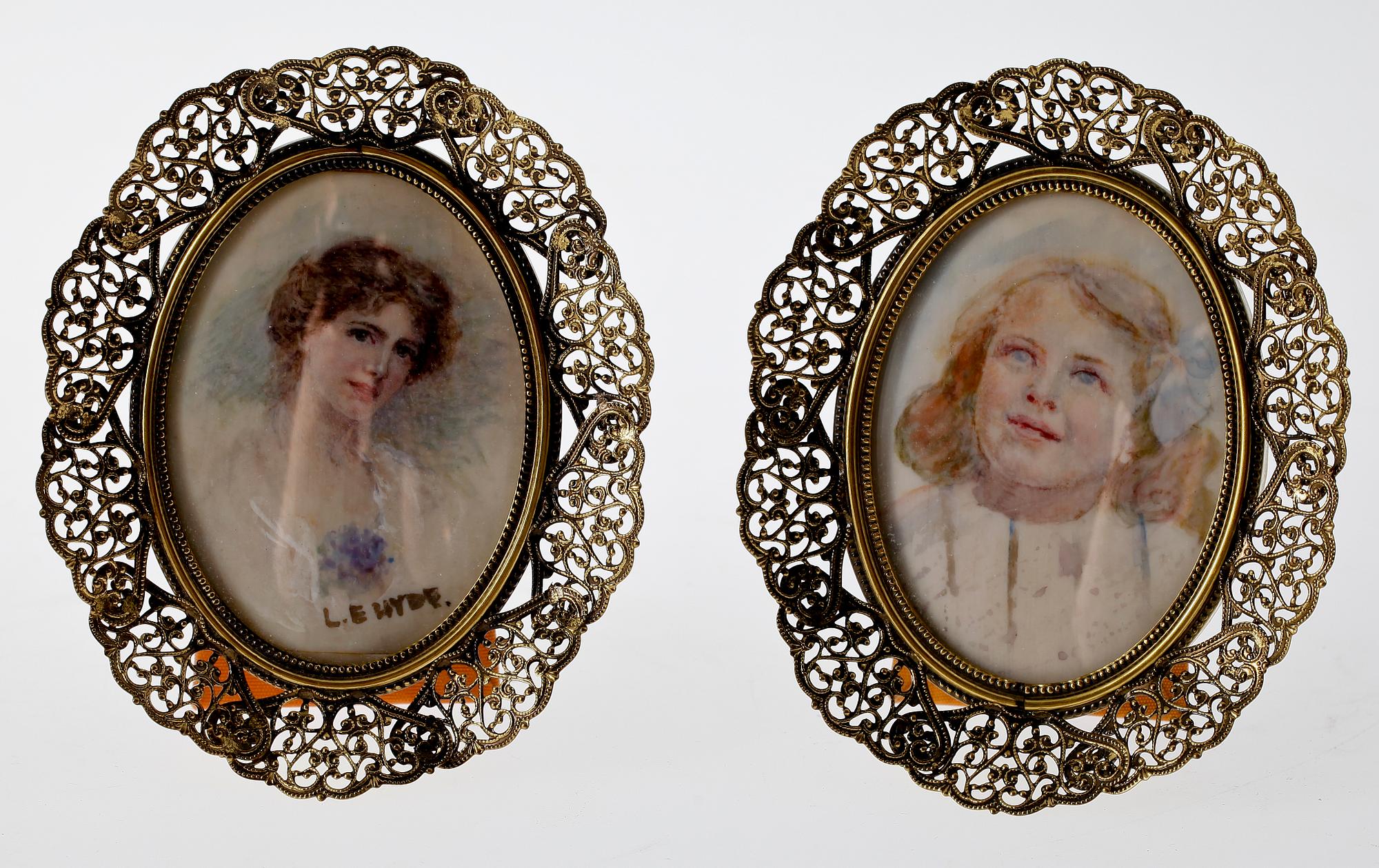 PARTI MINIATYRPORTRÄTT, 9 st, omkring 1900-1900-talets första hälft.