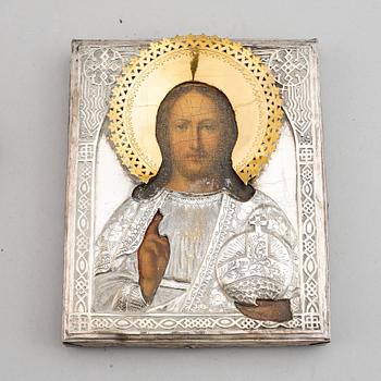 ICON, Russia, 20th Century, tempera on panel with brass ochlad.
