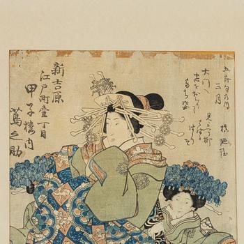 Different artists, four colour woodblock prints, Japan.