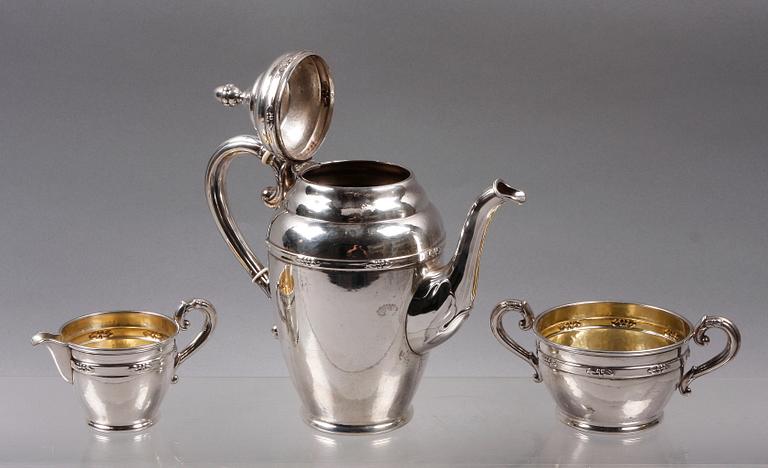 KAFFESERVIS, 3 delar, silver, Anders Emanuel Wahlberg, Sundsvall, 1929.