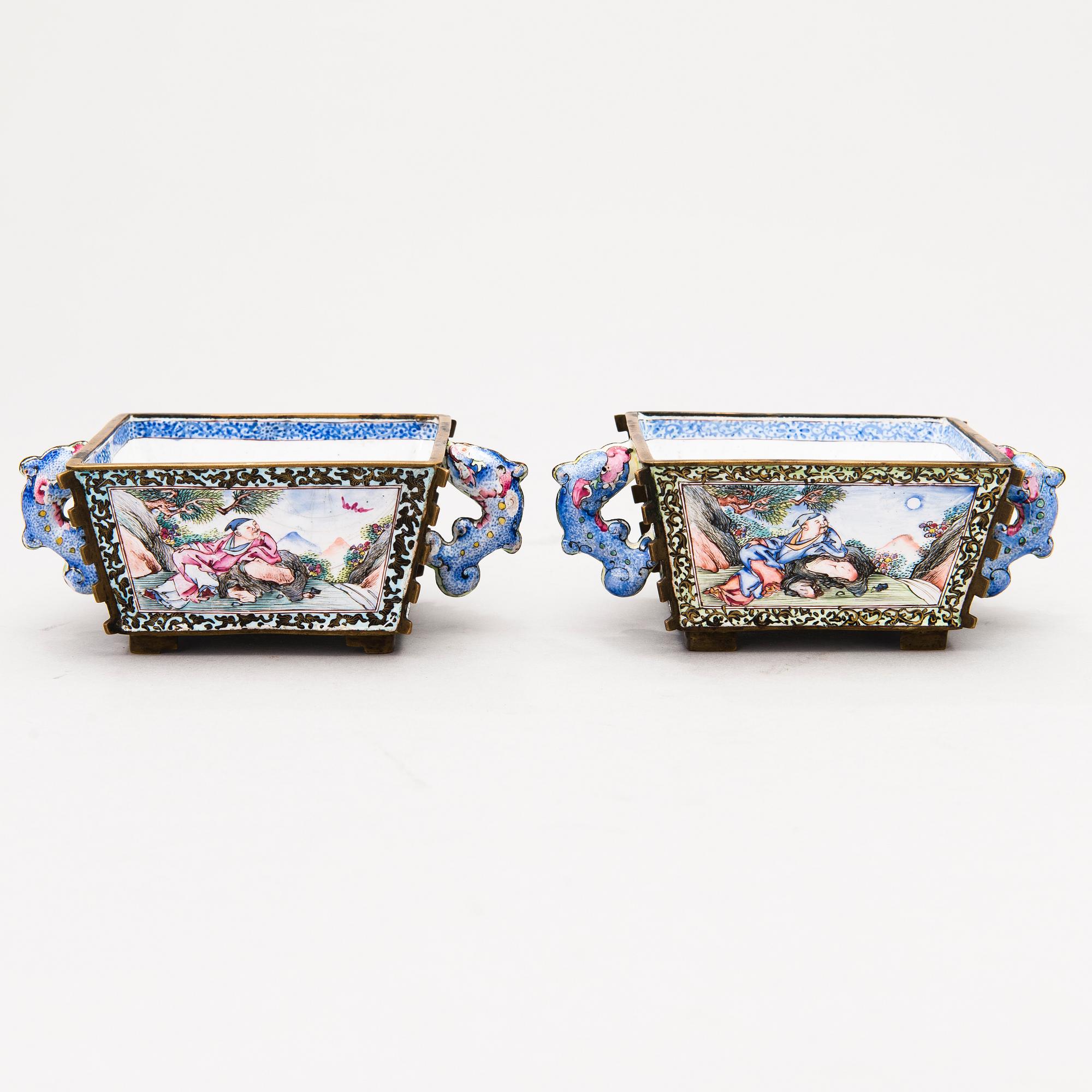 A pair of mid 18th Century Chinese enamel bowls.