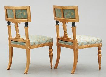 A late Gustavian early 19th Century seating, comprising seven parts (one sofa, four armchairs, two chairs).