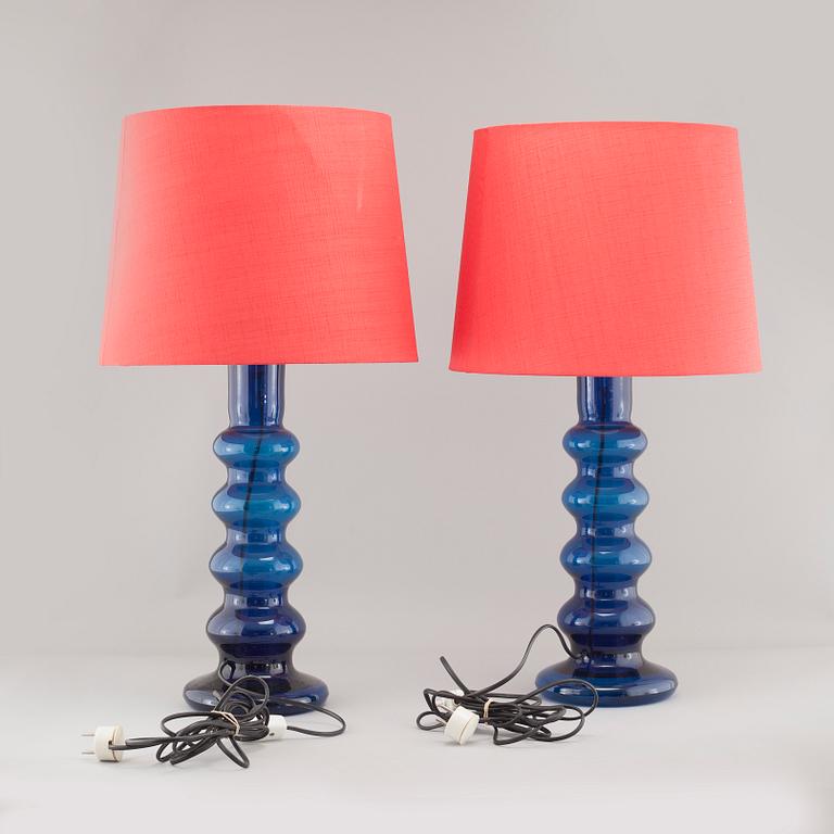 One pair of glass table lamps, probably Luxus, 1960s/70s.