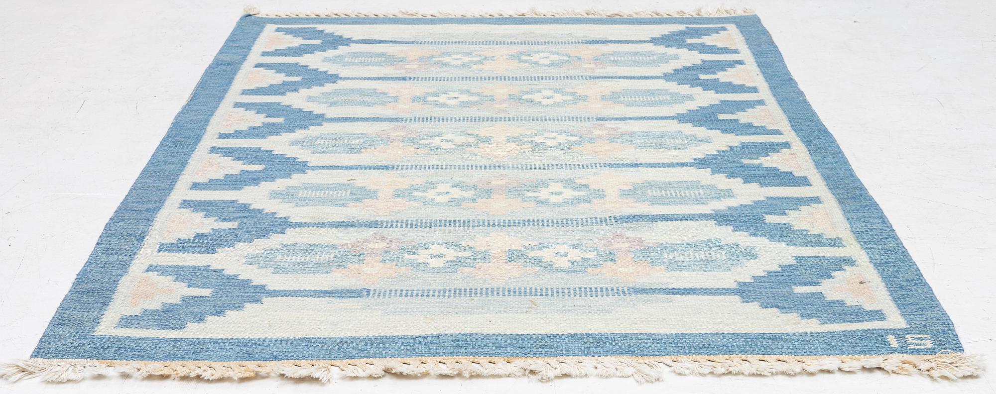 Ingegerd Silow, a flat weave rug, signed IS, c. 195 x 140 cm.