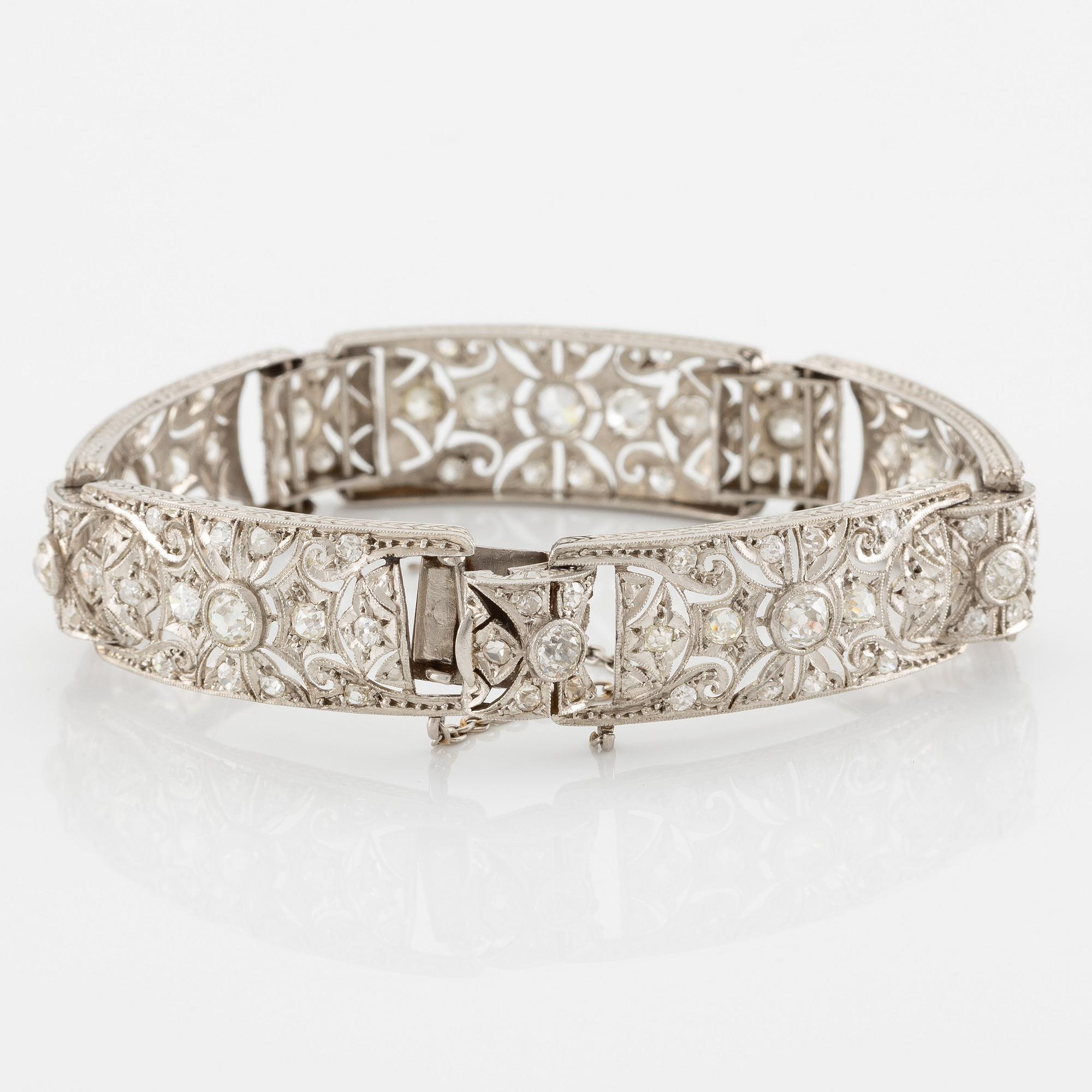 Armband platina med gammalslipade diamanter, art déco.